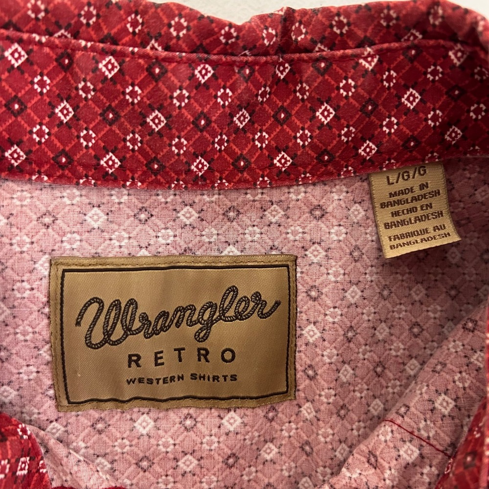 Wrangler Western Shirt Mens Large Red Geometric Pearl Snap Retro 112375546 - Picture 3 of 9